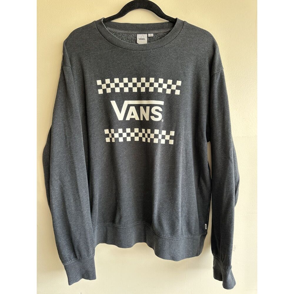 Vans XL Checkerboard Logo Crewneck Sweatshirt Charcoal Gray